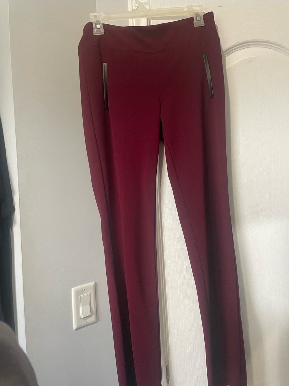Soho Apparel Slim Ponte Trousers in Burgundy